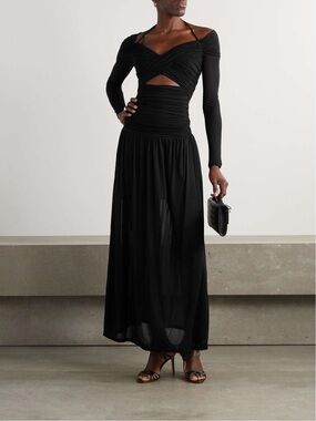ZIMMERMANN Illuminate cold-shoulder cutout pleated chiffon halterneck maxi dress